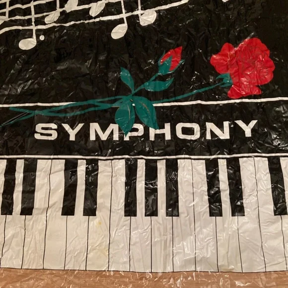 Shower Curtain Music Notes Piano Keys Roses Plastic with Set of White Hooks VGUC - Picture 4 of 8